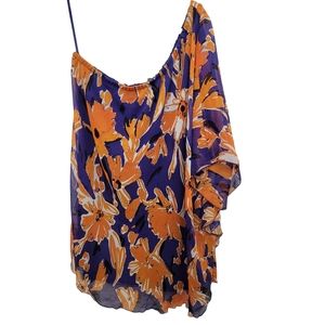 Outback Red The Limited Purple Orange Floral One Shoulder Blouse Size XL